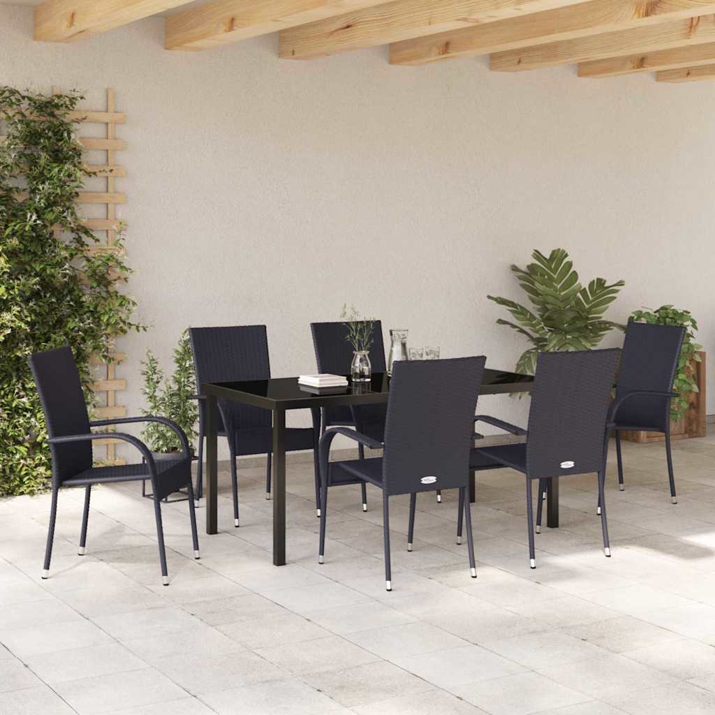 Garten Essgruppe 7 pcs Schwarz Poly Rattan