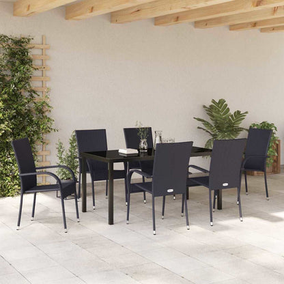Garten Essgruppe 7 pcs Schwarz Poly Rattan