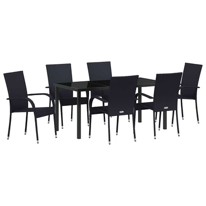 Garten Essgruppe 7 pcs Schwarz Poly Rattan