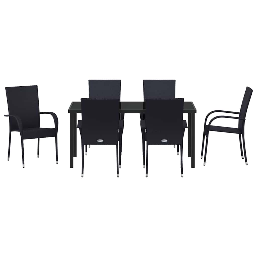 Garten Essgruppe 7 pcs Schwarz Poly Rattan