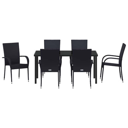 Garten Essgruppe 7 pcs Schwarz Poly Rattan