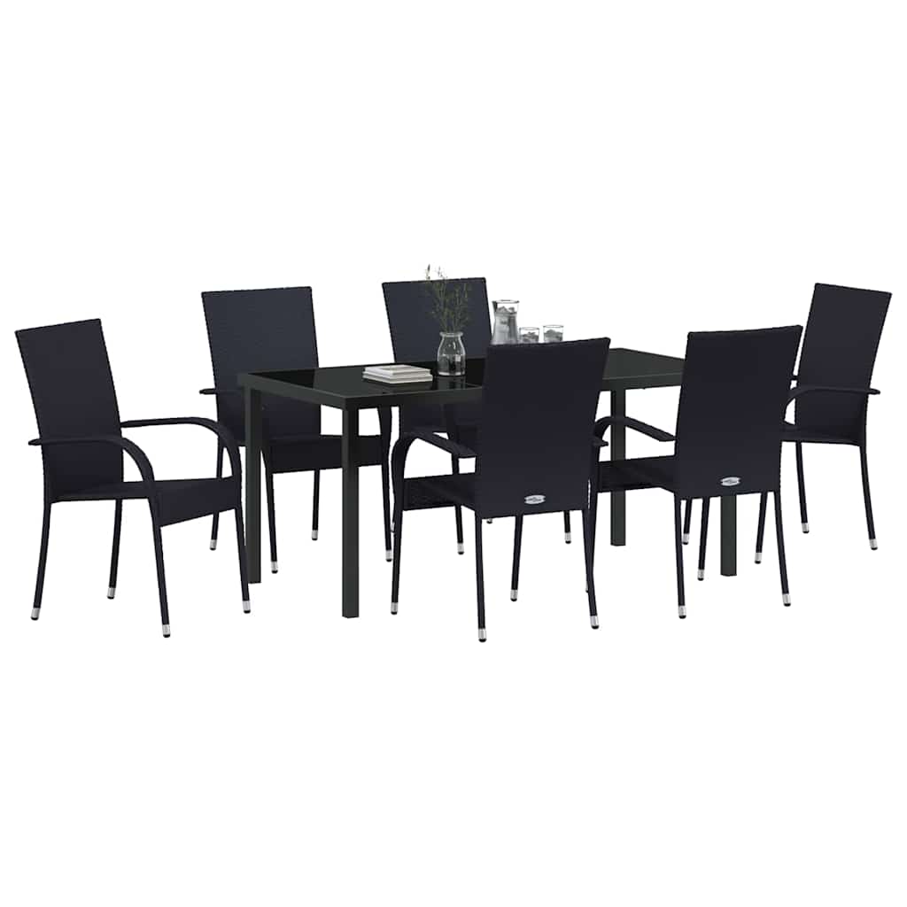 Garten Essgruppe 7 pcs Schwarz Poly Rattan