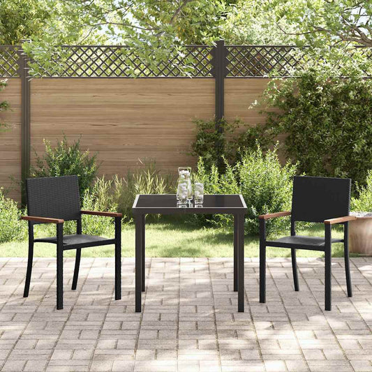 Garten Essgruppe 3 pcs Schwarz Poly Rattan