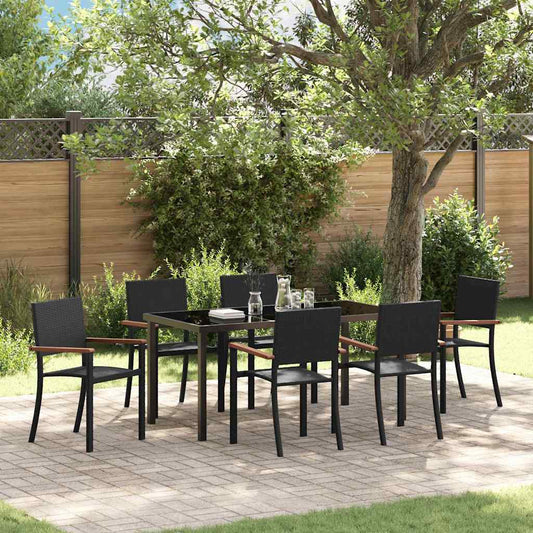 Garten Essgruppe 7 pcs Schwarz Poly Rattan