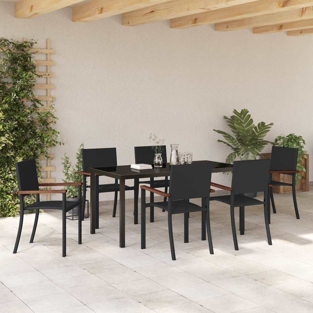 Garten Essgruppe 7 pcs Schwarz Poly Rattan