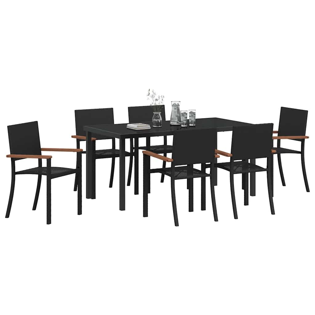 Garten Essgruppe 7 pcs Schwarz Poly Rattan