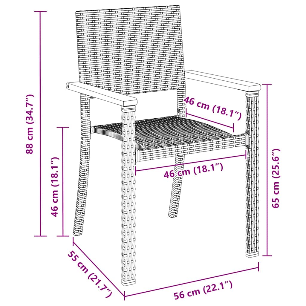 Garten Essgruppe 7 pcs Schwarz Poly Rattan