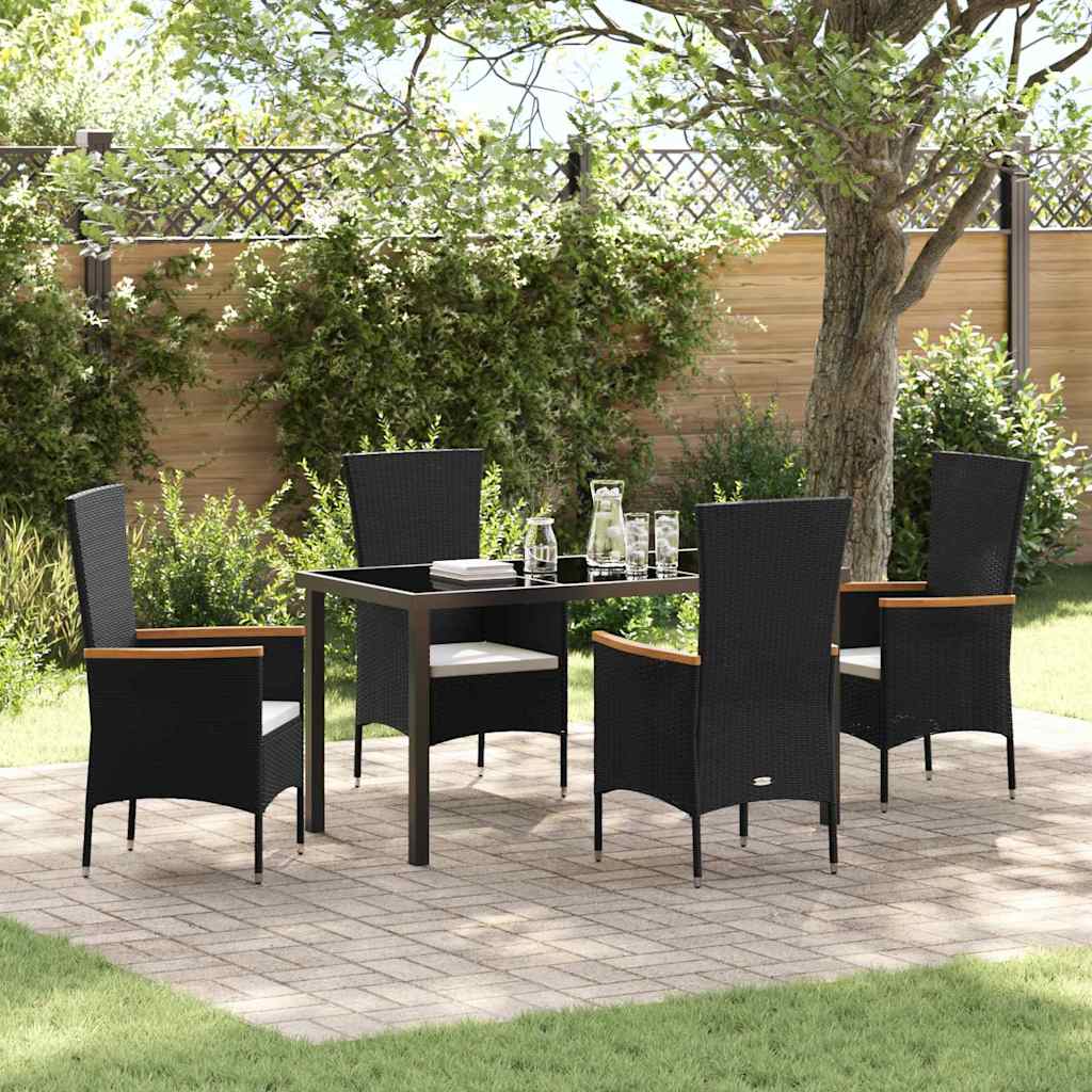 Garten Essgruppe mit Kissen 5 pcs Schwarz Poly Rattan