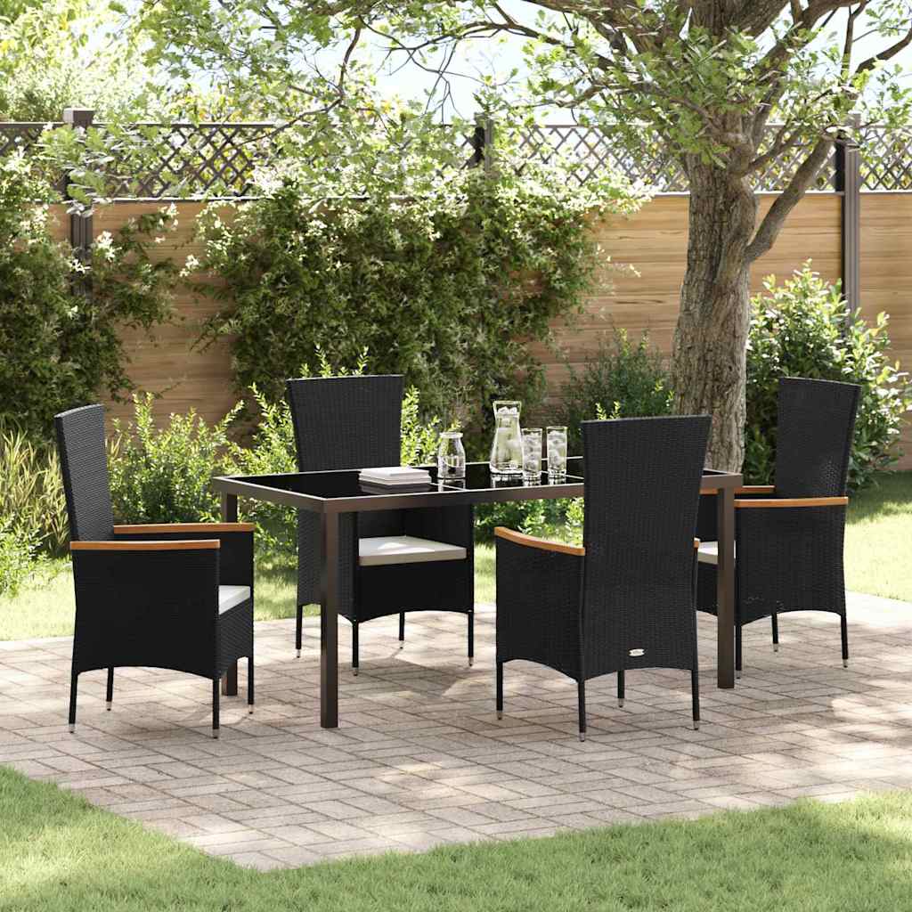 Garten Essgruppe mit Kissen 5 pcs Schwarz Poly Rattan