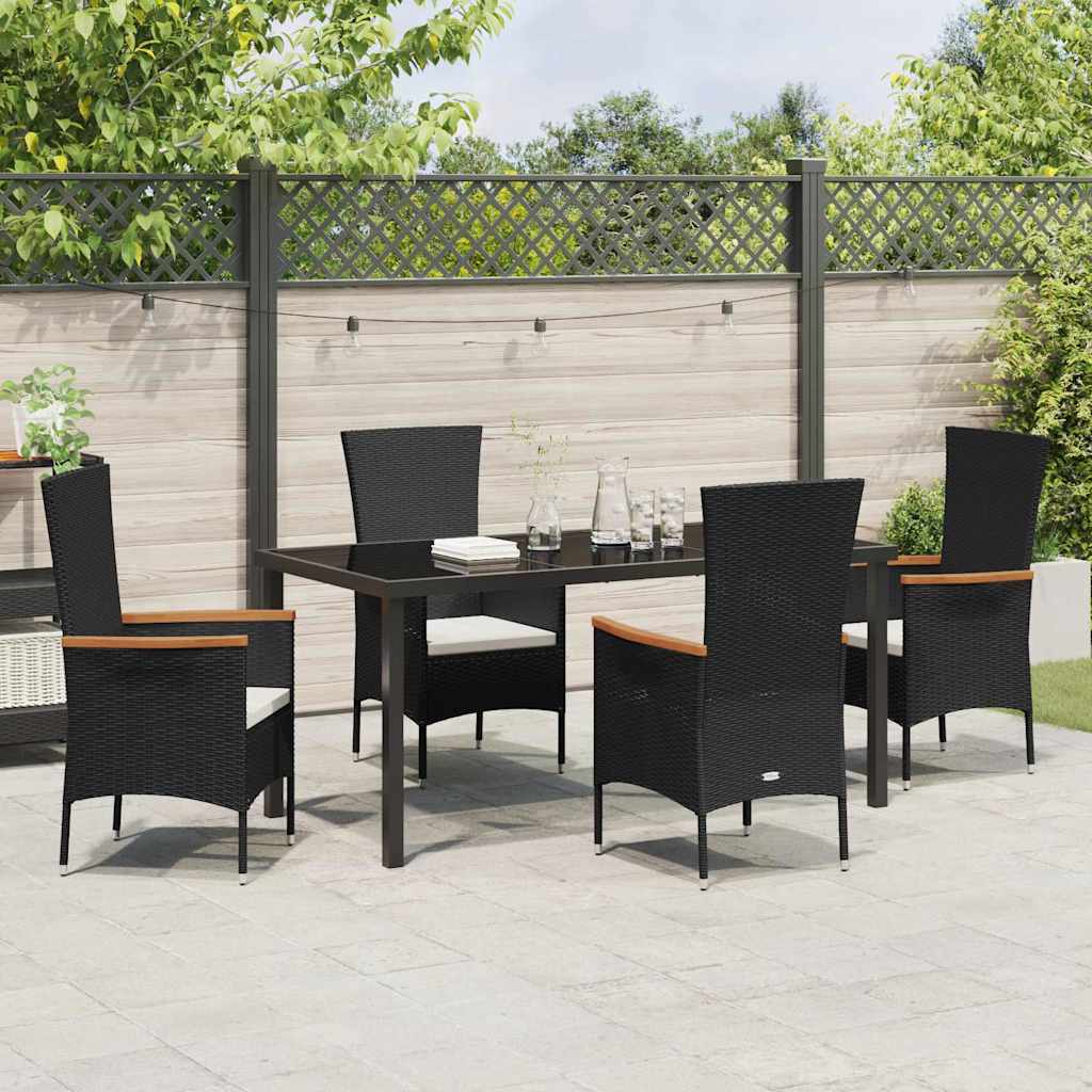 Garten Essgruppe mit Kissen 5 pcs Schwarz Poly Rattan