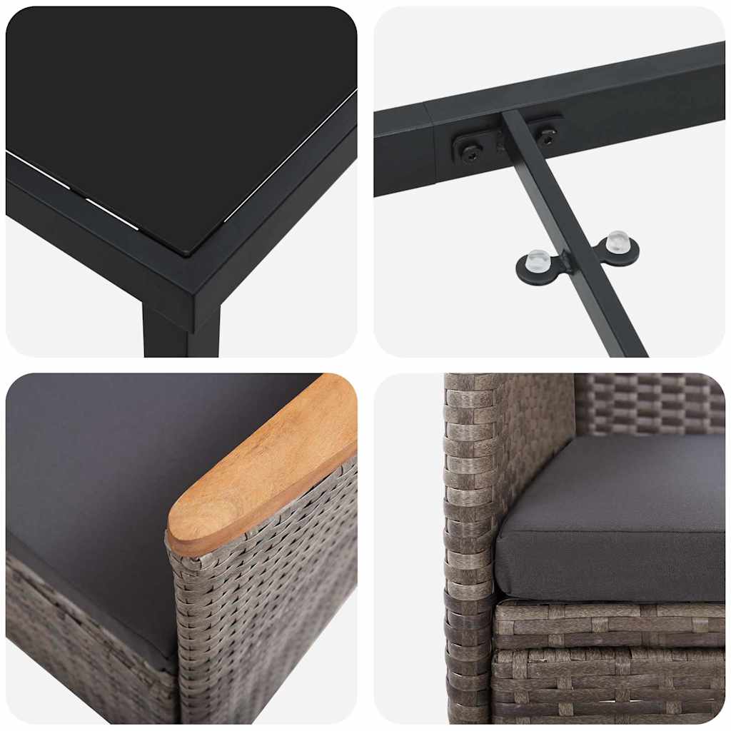 Garten Essgruppe mit Kissen 3 pcs Grau Poly Rattan