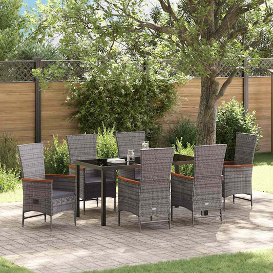 Garten Essgruppe mit Kissen 7 pcs Grau Poly Rattan