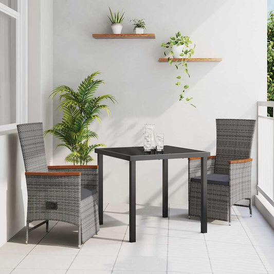 Garten Essgruppe mit Kissen 3 pcs Grau Poly Rattan
