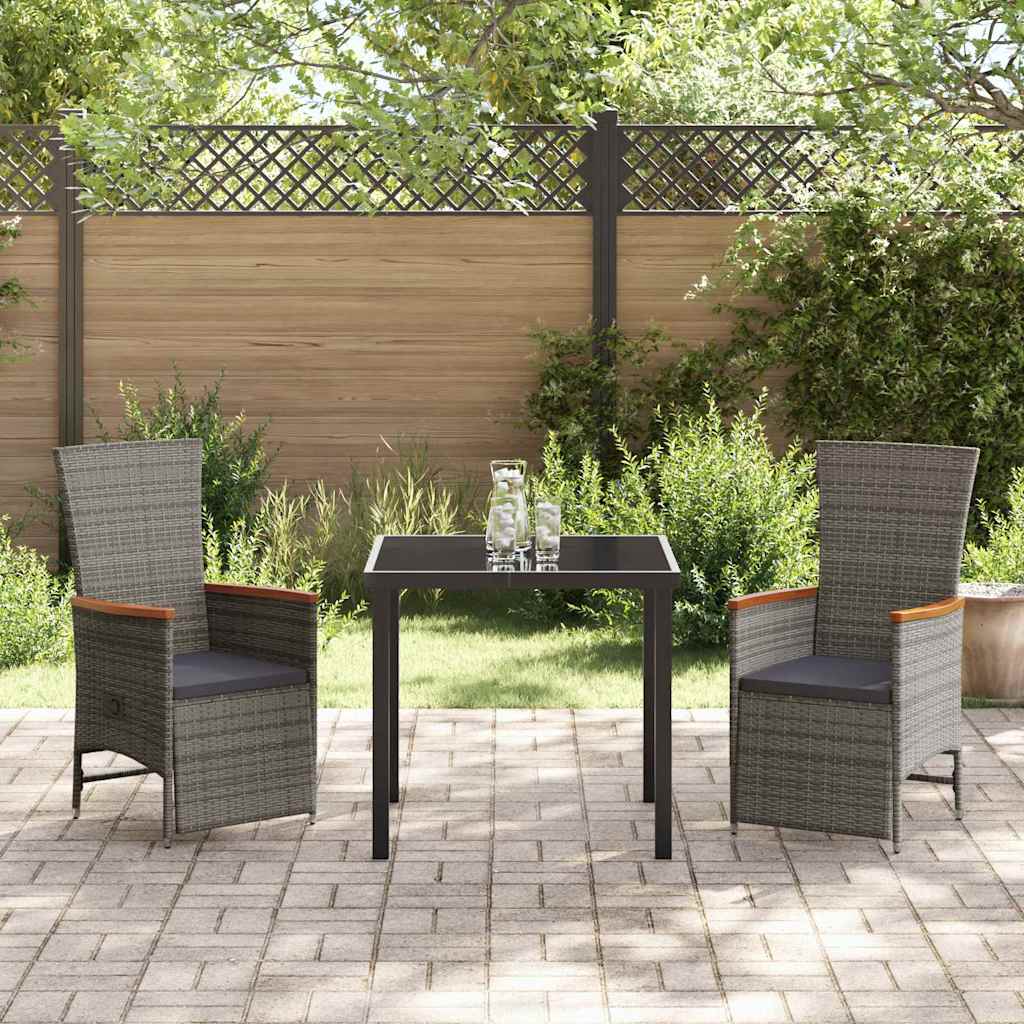 Garten Essgruppe mit Kissen 3 pcs Grau Poly Rattan