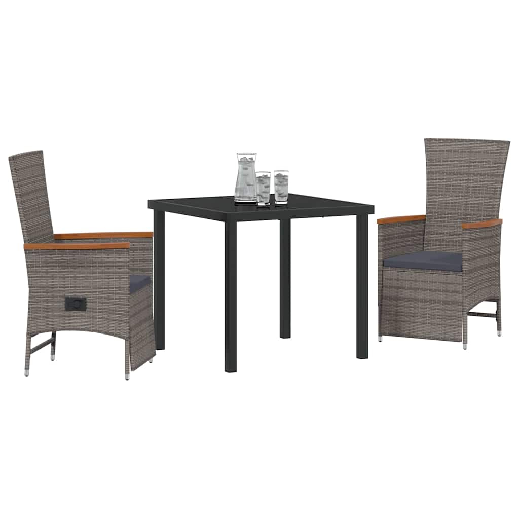 Garten Essgruppe mit Kissen 3 pcs Grau Poly Rattan
