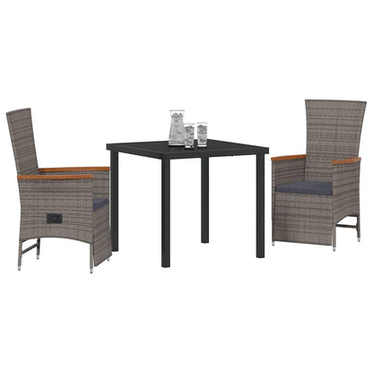 Garten Essgruppe mit Kissen 3 pcs Grau Poly Rattan