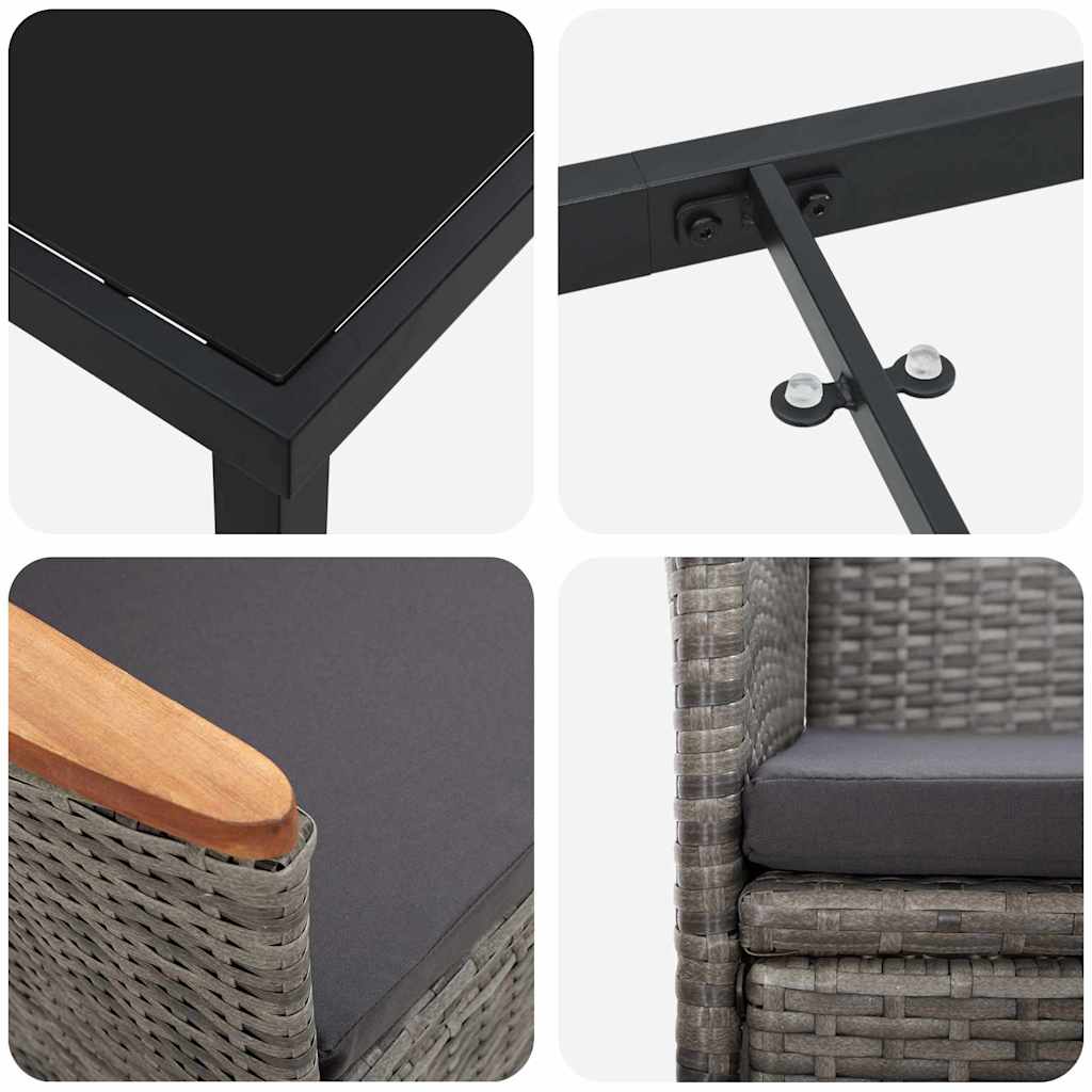 Garten Essgruppe mit Kissen 5 pcs Grau Poly Rattan