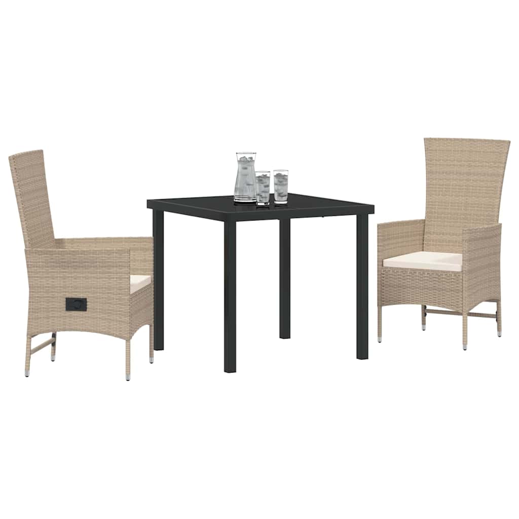 Garten Essgruppe mit Kissen 3 pcs Beige Poly-Rattan