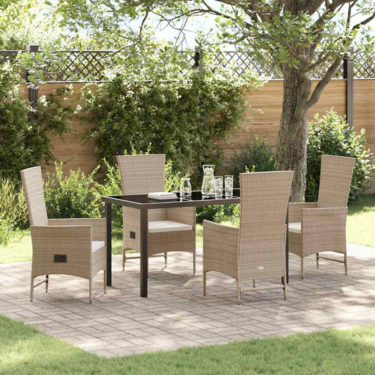 Garten Essgruppe mit Kissen 5 pcs Beige Poly-Rattan