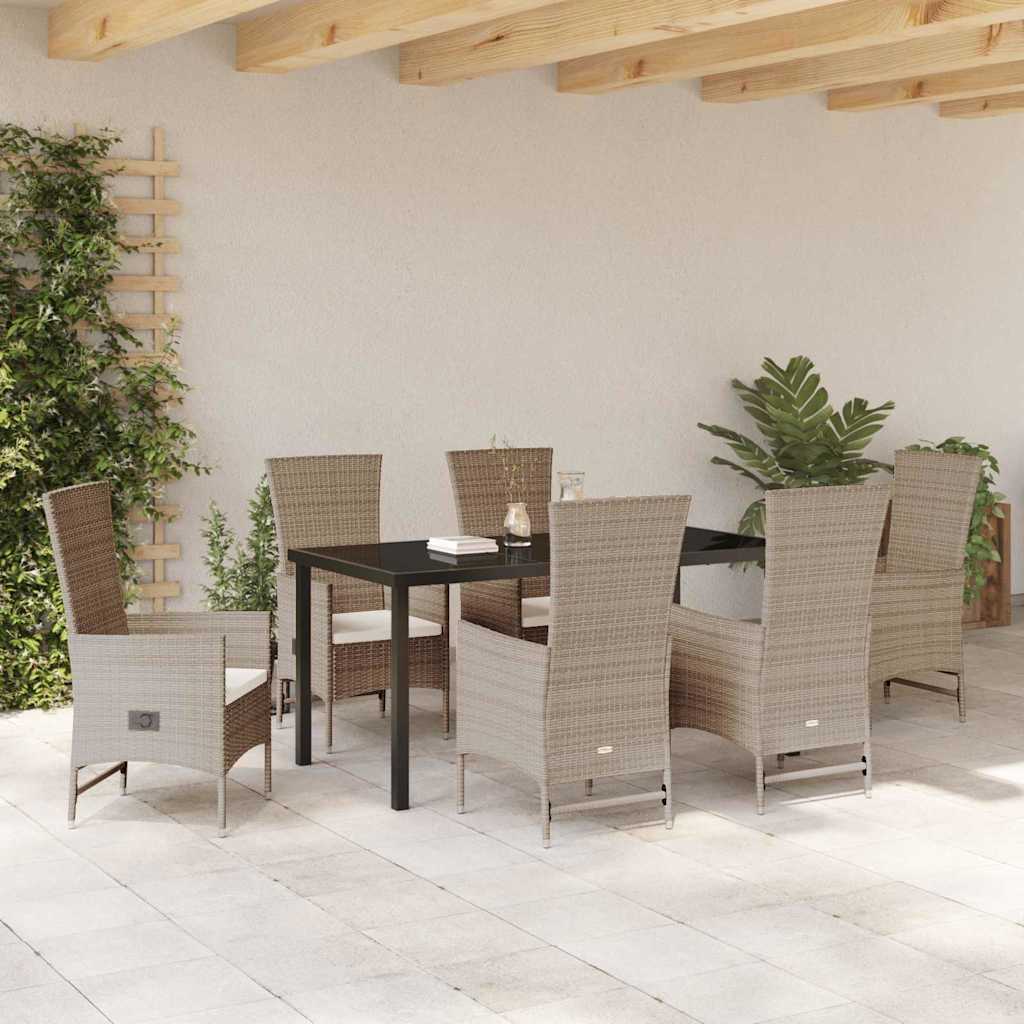 Garten Essgruppe mit Kissen 7 pcs Beige Poly-Rattan