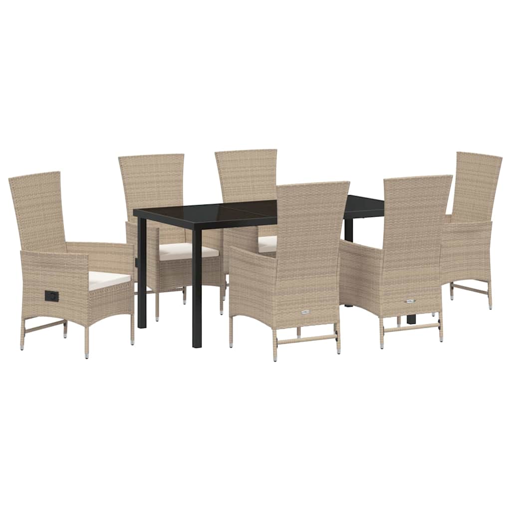 Garten Essgruppe mit Kissen 7 pcs Beige Poly-Rattan