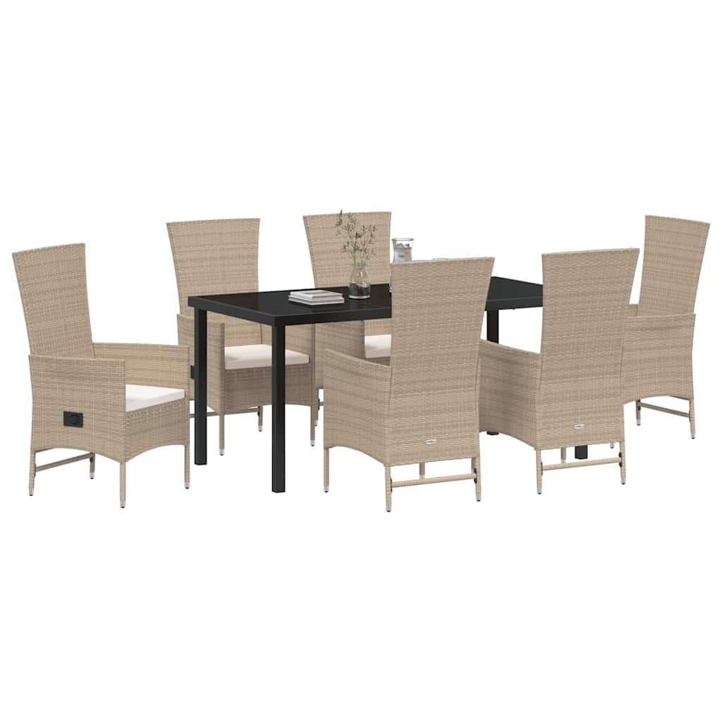 Garten Essgruppe mit Kissen 7 pcs Beige Poly-Rattan