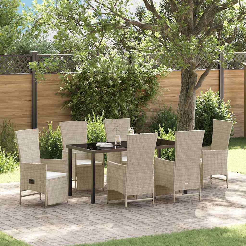 Garten Essgruppe mit Kissen 7 pcs Beige Poly-Rattan