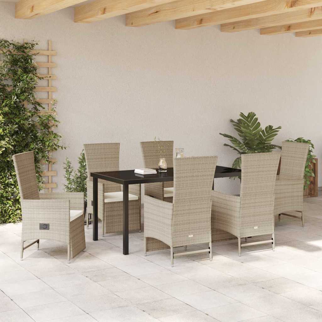 Garten Essgruppe mit Kissen 7 pcs Beige Poly-Rattan