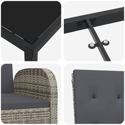 Garten Essgruppe mit Kissen 3 pcs Grau Poly-Rattan