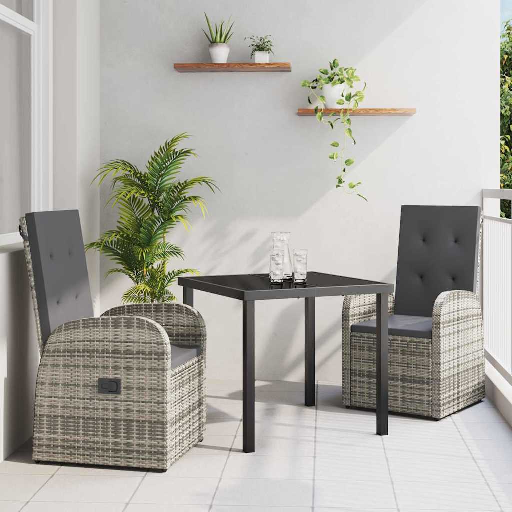 Garten Essgruppe mit Kissen 3 pcs Grau Poly-Rattan