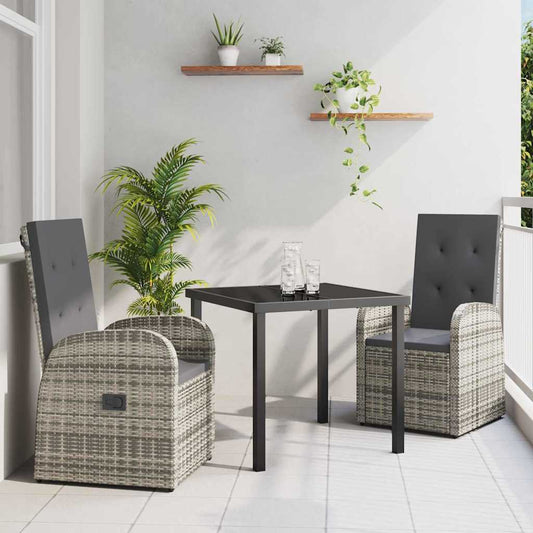 Garten Essgruppe mit Kissen 3 pcs Grau Poly-Rattan