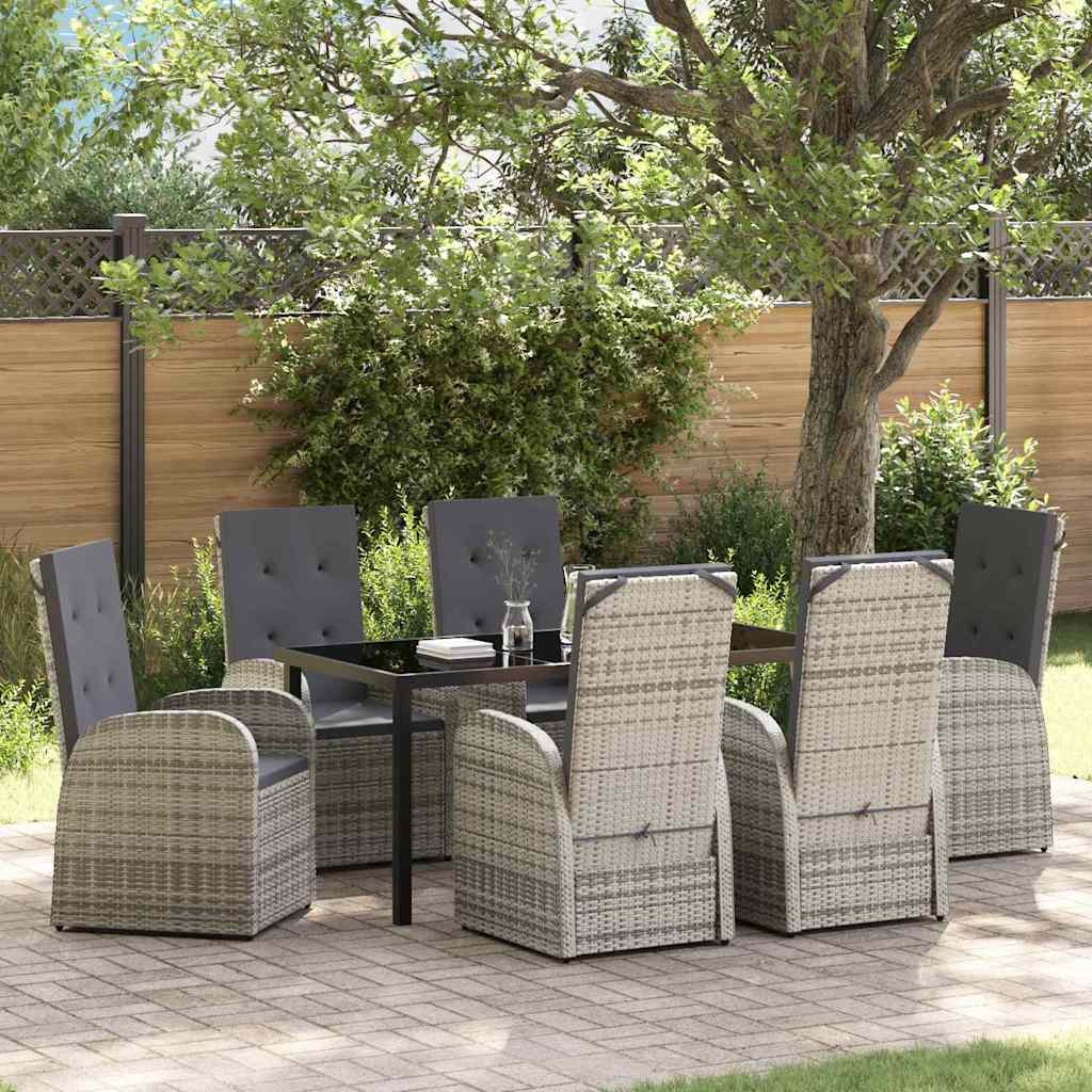 Garten Essgruppe mit Kissen 7 pcs Grau Poly-Rattan