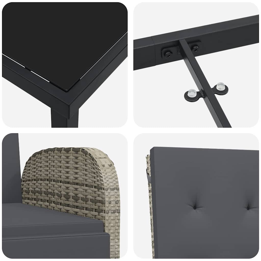 Garten Essgruppe mit Kissen 3 pcs Grau Poly-Rattan