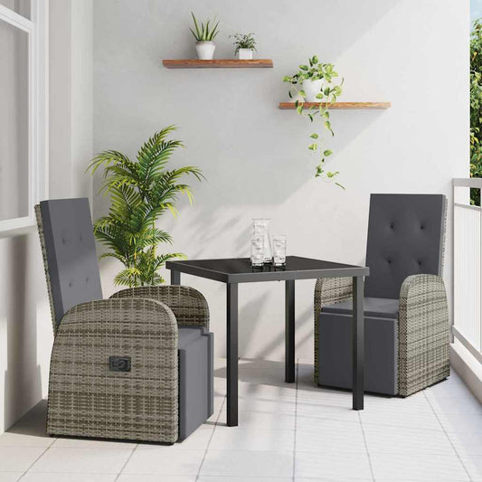 Garten Essgruppe mit Kissen 3 pcs Grau Poly-Rattan