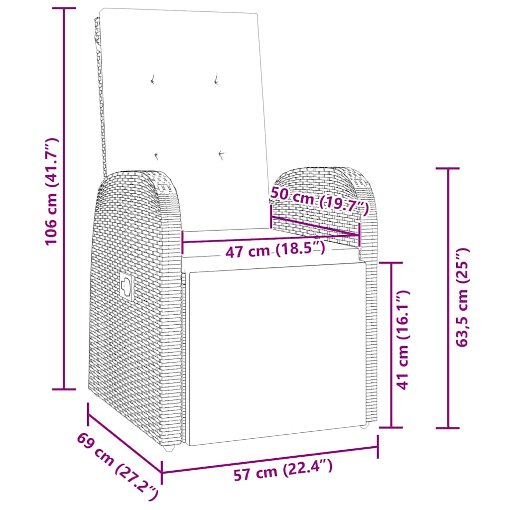 Garten Essgruppe mit Kissen 3 pcs Grau Poly-Rattan
