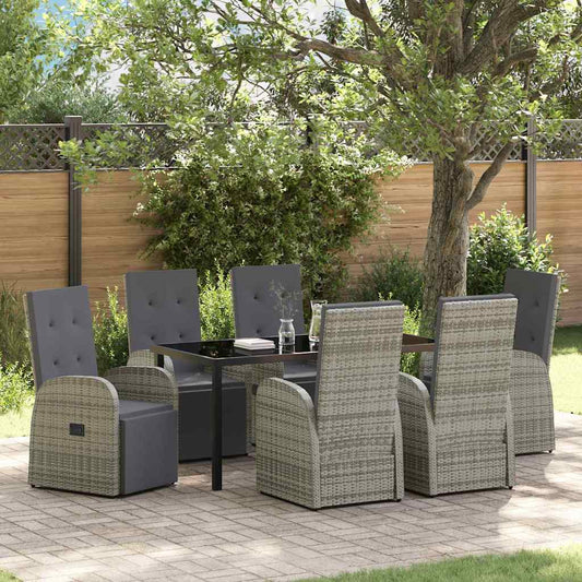 Garten Essgruppe mit Kissen 7 pcs Grau Poly-Rattan