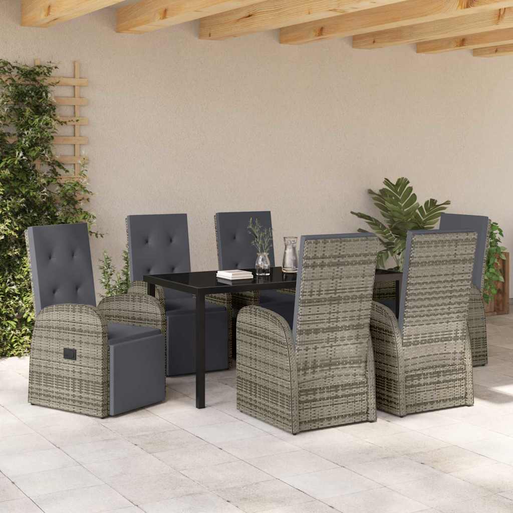 Garten Essgruppe mit Kissen 7 pcs Grau Poly-Rattan