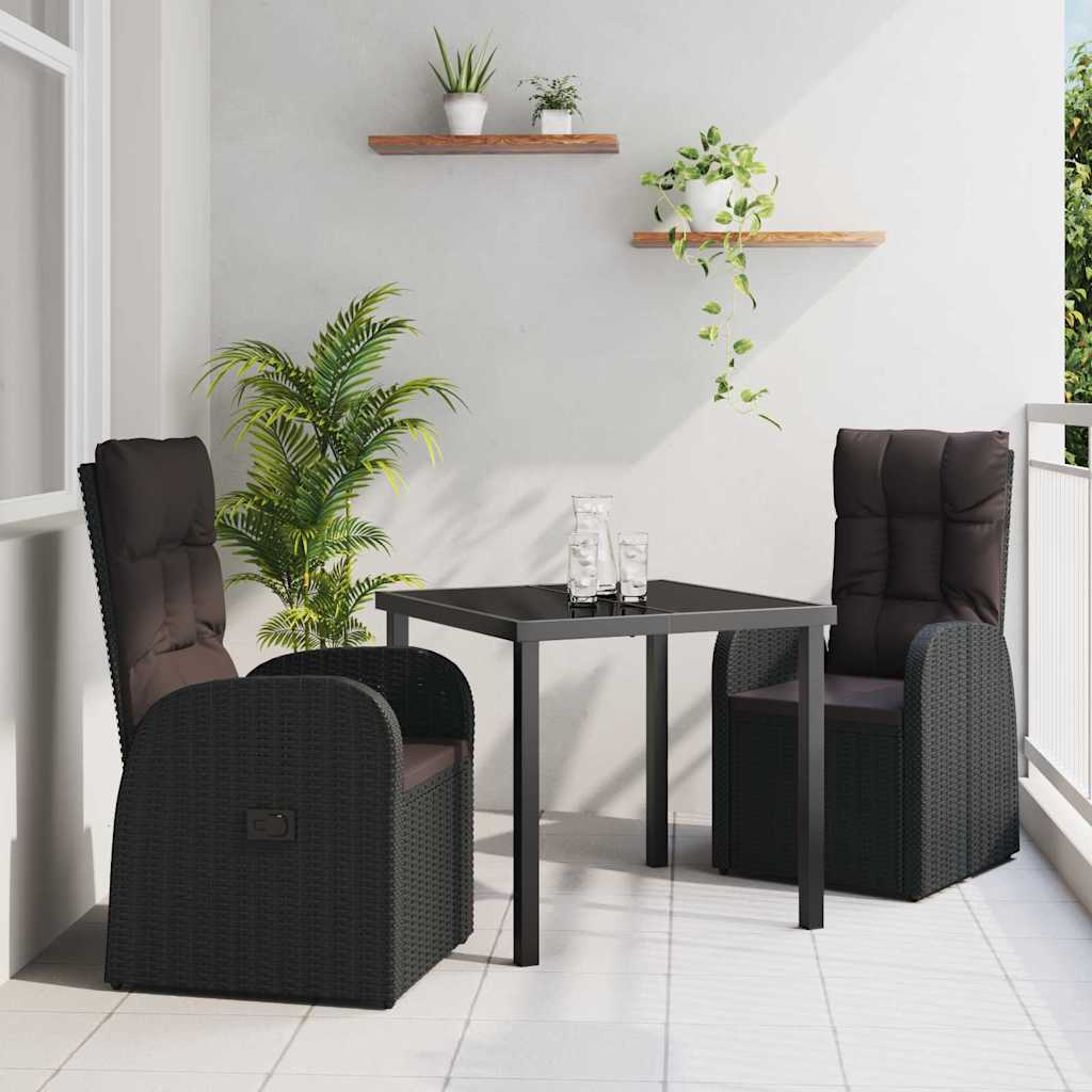 Garten Essgruppe mit Kissen 3 pcs Schwarz Poly-Rattan