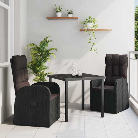 Garten Essgruppe mit Kissen 3 pcs Schwarz Poly-Rattan