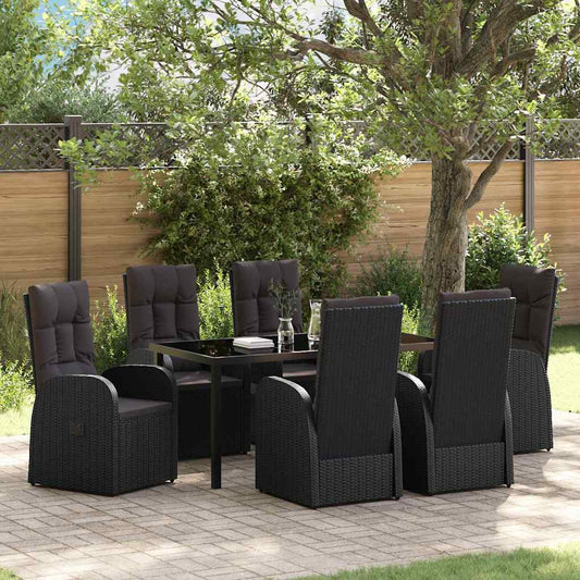 Garten Essgruppe mit Kissen 7 pcs Schwarz Poly-Rattan