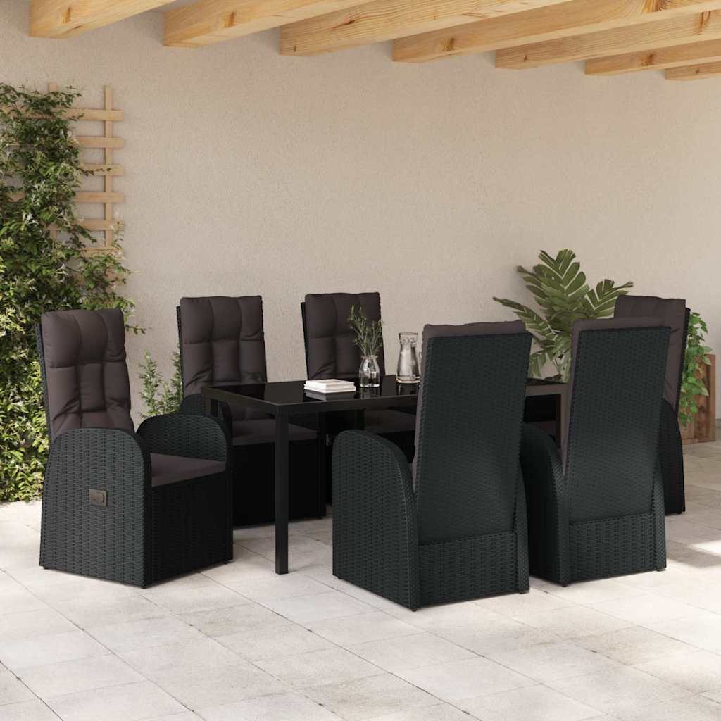 Garten Essgruppe mit Kissen 7 pcs Schwarz Poly-Rattan