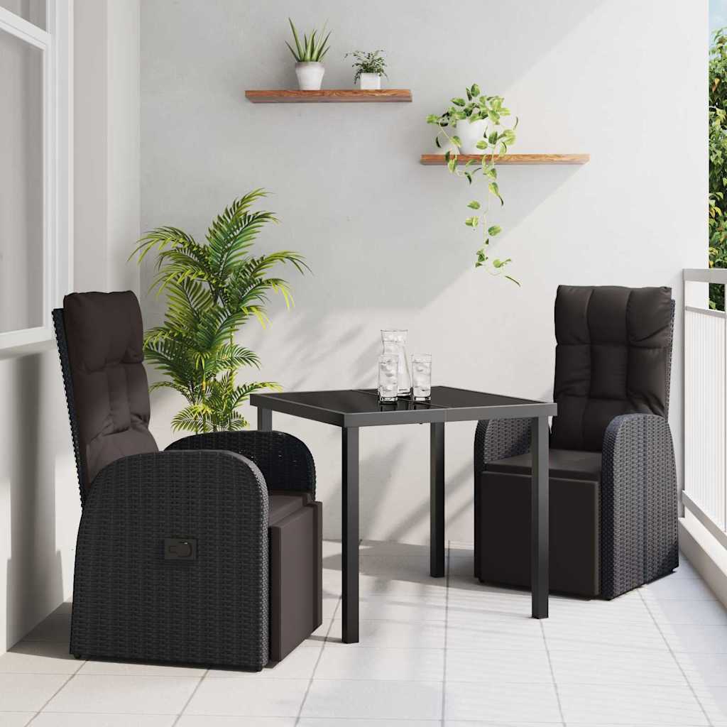Garten Essgruppe mit Kissen 3 pcs Schwarz Poly-Rattan