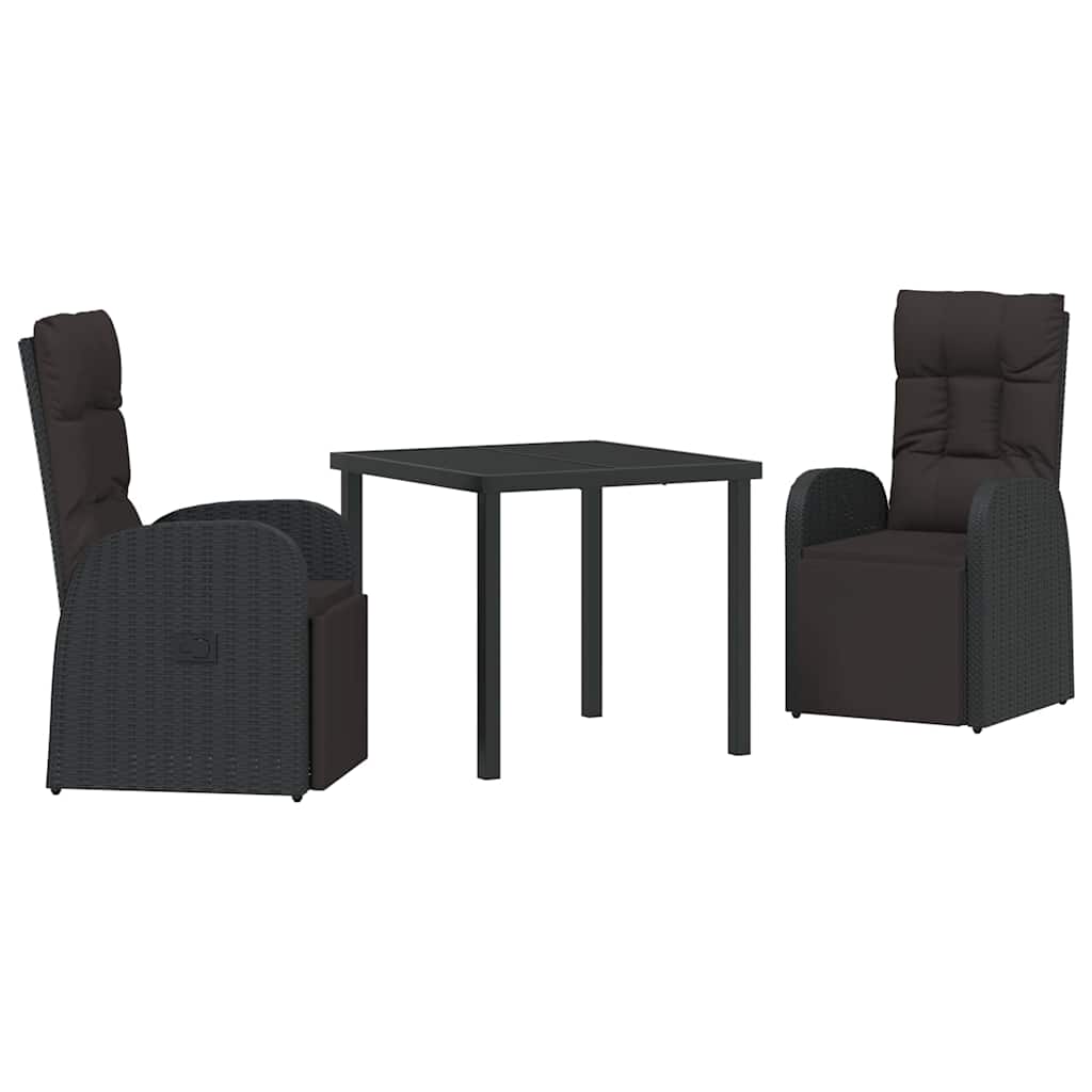Garten Essgruppe mit Kissen 3 pcs Schwarz Poly-Rattan