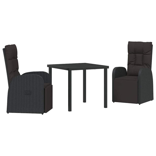 Garten Essgruppe mit Kissen 3 pcs Schwarz Poly-Rattan