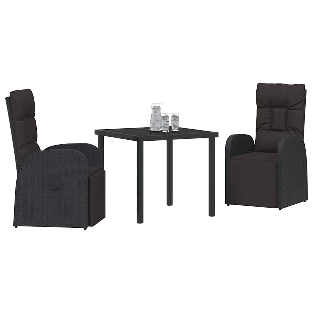 Garten Essgruppe mit Kissen 3 pcs Schwarz Poly-Rattan