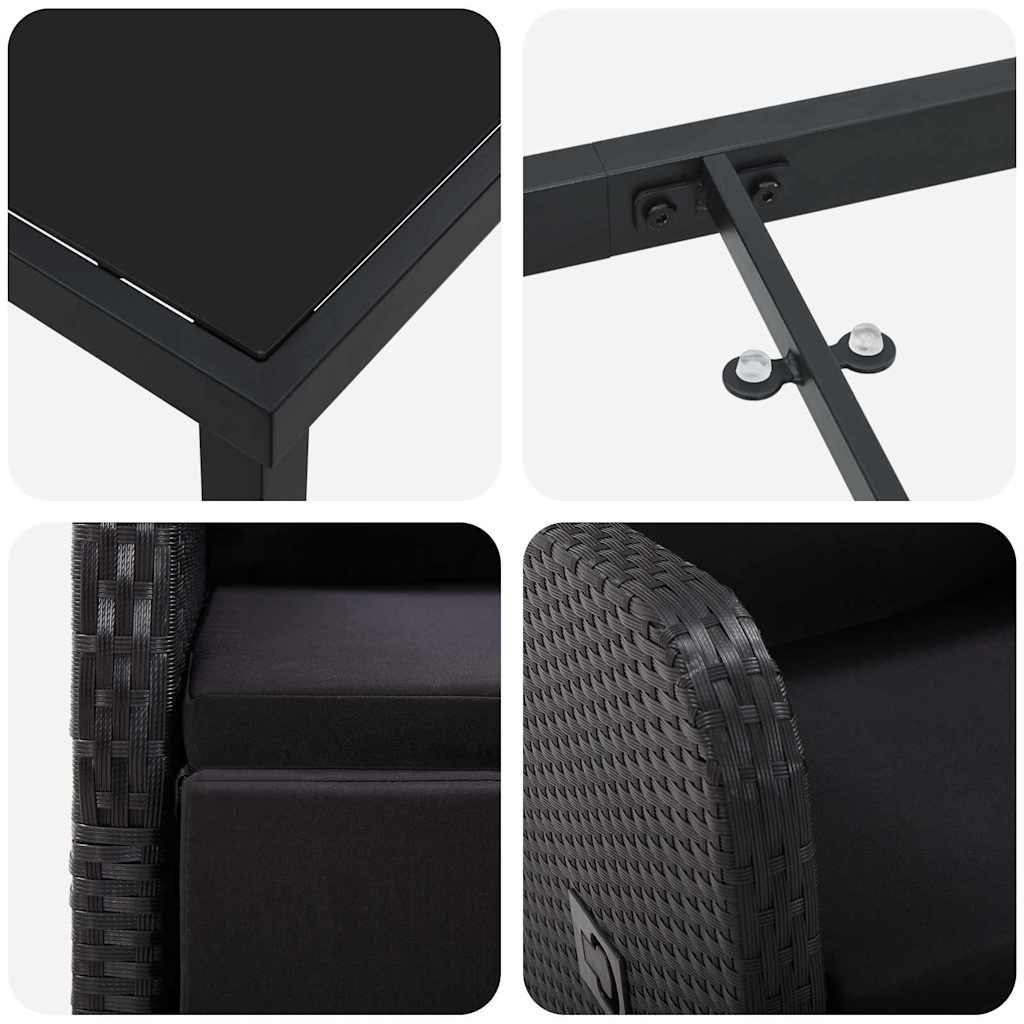 Garten Essgruppe mit Kissen 7 pcs Schwarz Poly-Rattan