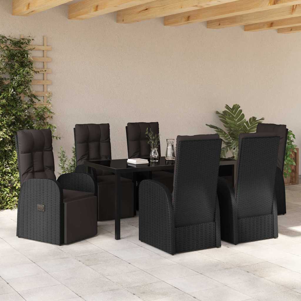 Garten Essgruppe mit Kissen 7 pcs Schwarz Poly-Rattan