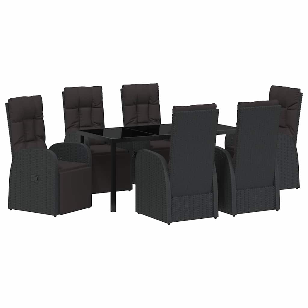 Garten Essgruppe mit Kissen 7 pcs Schwarz Poly-Rattan