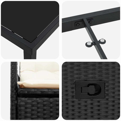 Garten Essgruppe mit Kissen 3 pcs Schwarz Poly Rattan