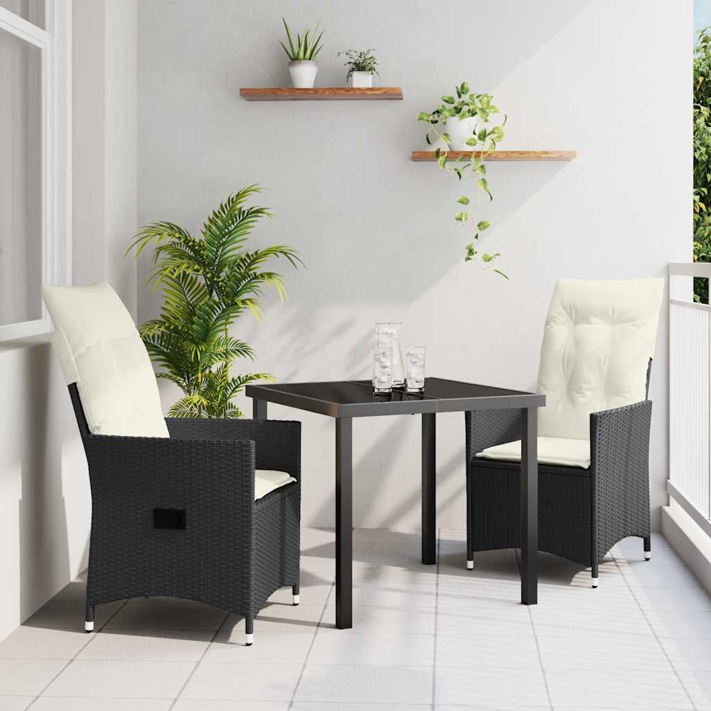 Garten Essgruppe mit Kissen 3 pcs Schwarz Poly Rattan